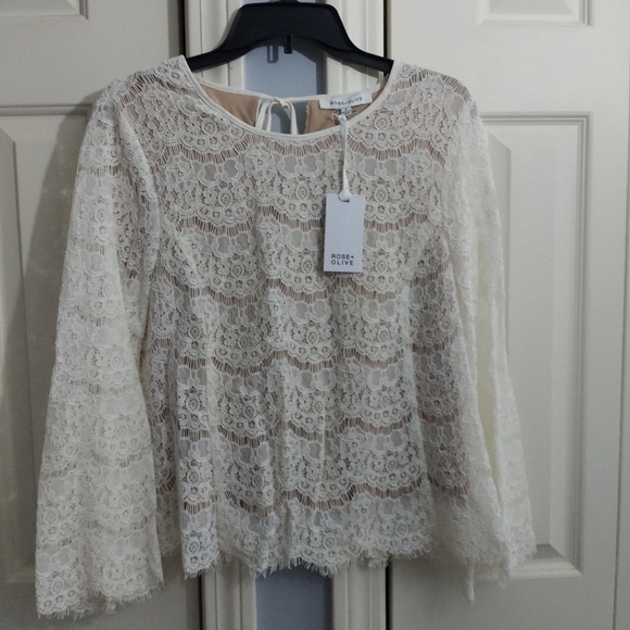 Rose & Olive Tops - Rose & Olive White Lace Blouse  S